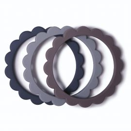 Beissring Set - 3er Pack - Flower bracelet - Steel + Dove gray + Stone