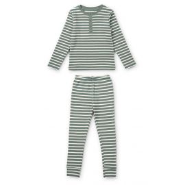 2-teiliger Wilhelm Pyjama - Y & D Stripe: Blue fog & sandy