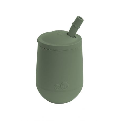 Mini Cup Becher mit Deckel und Strohhalm - Olive