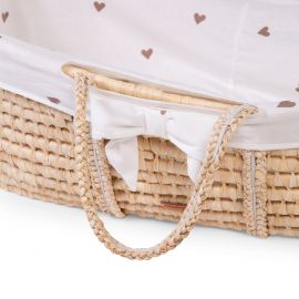 Natur Moseskorb mit Matratze und Bezug - Jersey Hearts