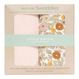 Musselintuch Swaddles 70x70 Flowers & Butterflies-Pure Soft Pink - Little Dutch